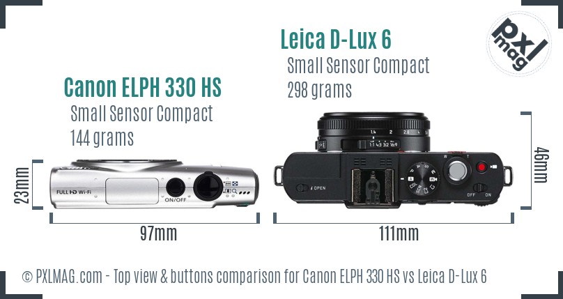 Canon ELPH 330 HS vs Leica D-Lux 6 top view buttons comparison