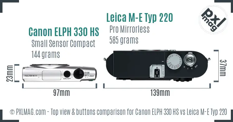 Canon ELPH 330 HS vs Leica M-E Typ 220 top view buttons comparison