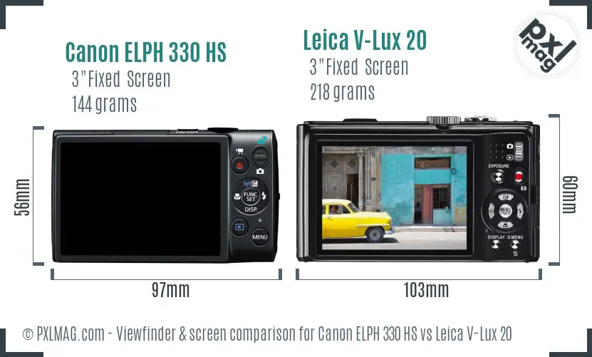 Canon ELPH 330 HS vs Leica V-Lux 20 Screen and Viewfinder comparison