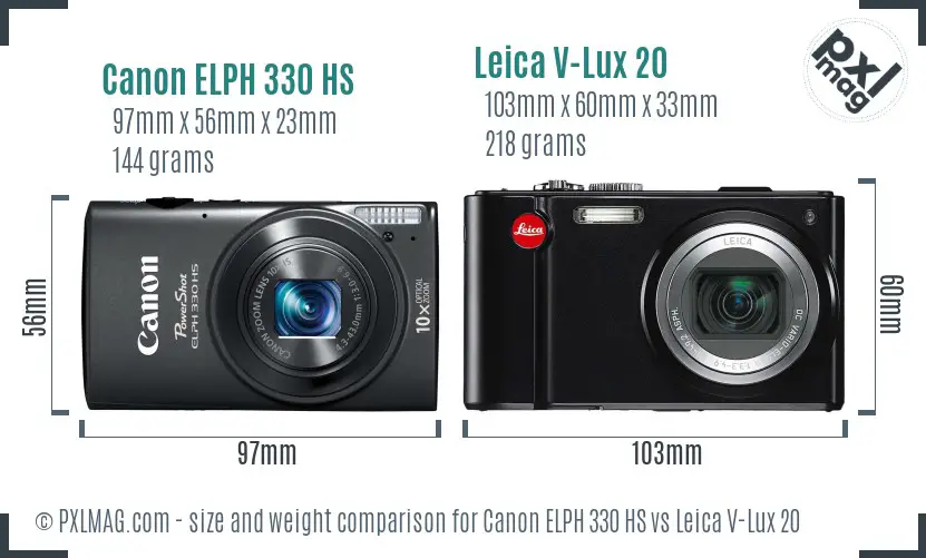 Canon ELPH 330 HS vs Leica V-Lux 20 size comparison