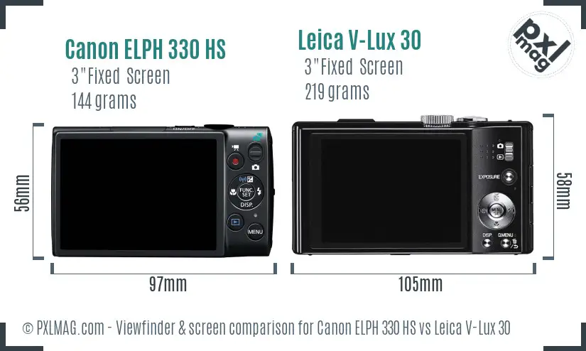 Canon ELPH 330 HS vs Leica V-Lux 30 Screen and Viewfinder comparison