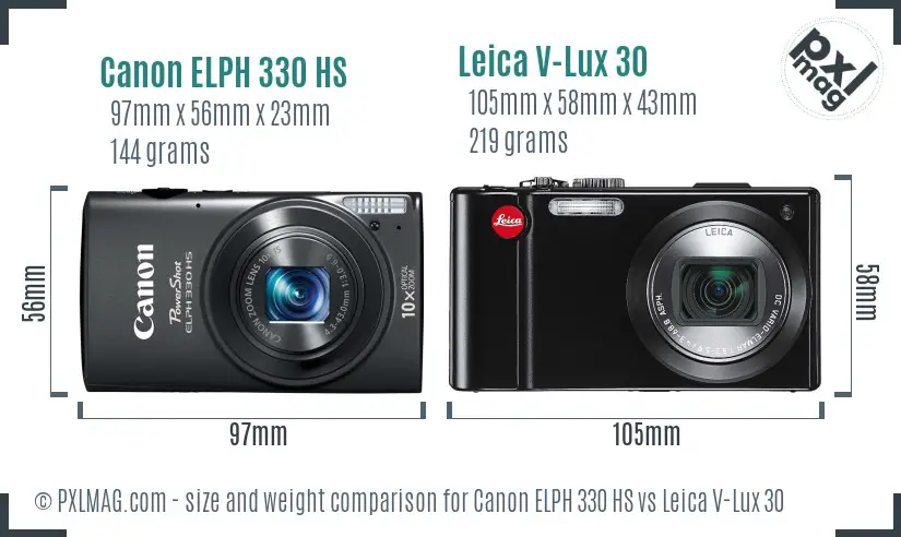 Canon ELPH 330 HS vs Leica V-Lux 30 size comparison