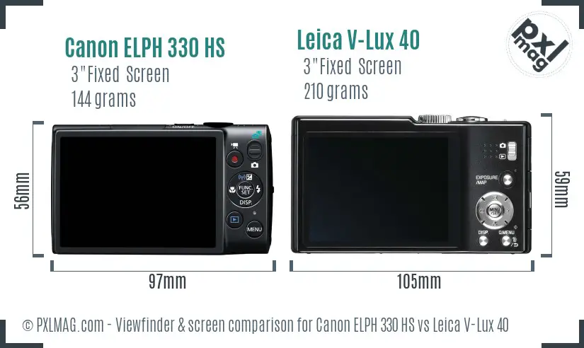Canon ELPH 330 HS vs Leica V-Lux 40 Screen and Viewfinder comparison