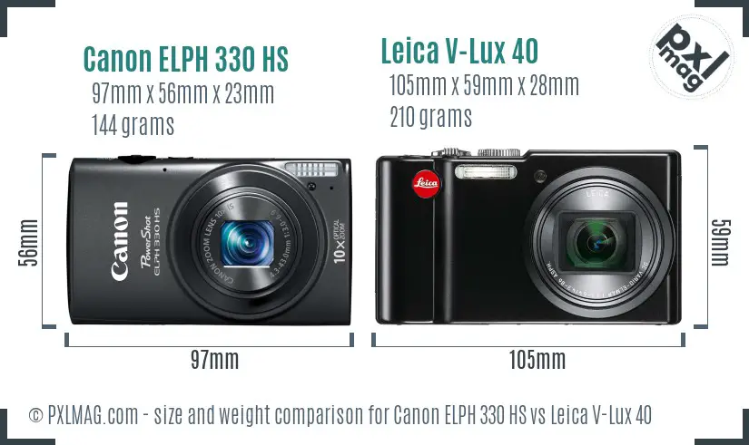 Canon ELPH 330 HS vs Leica V-Lux 40 size comparison
