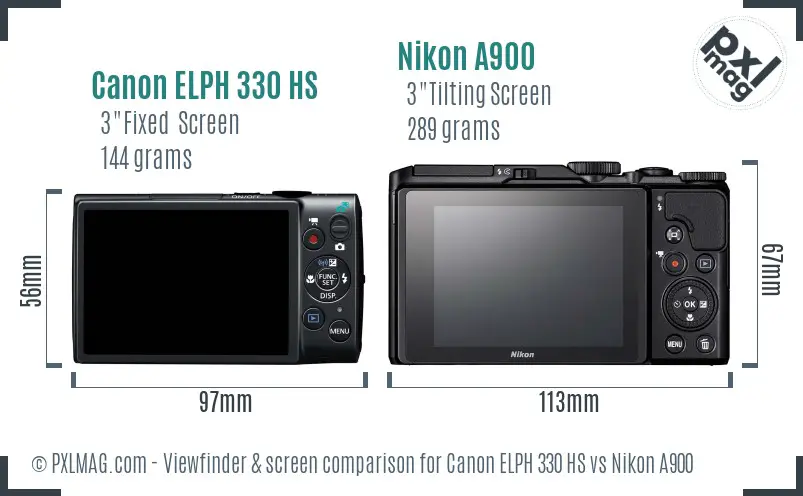 Canon ELPH 330 HS vs Nikon A900 Screen and Viewfinder comparison Canon ELPH 330 HS vs Nikon A900 Screen and Viewfinder comparison