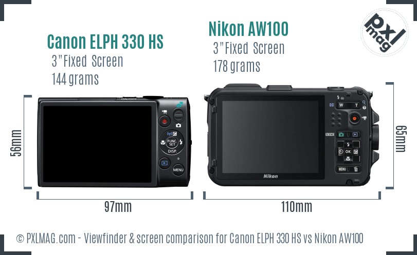Canon ELPH 330 HS vs Nikon AW100 Screen and Viewfinder comparison