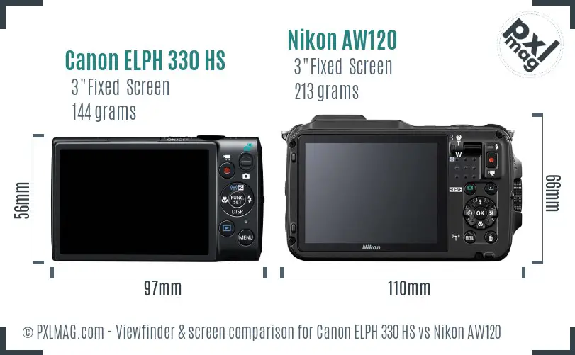 Canon ELPH 330 HS vs Nikon AW120 Screen and Viewfinder comparison Canon ELPH 330 HS vs Nikon AW120 Screen and Viewfinder comparison