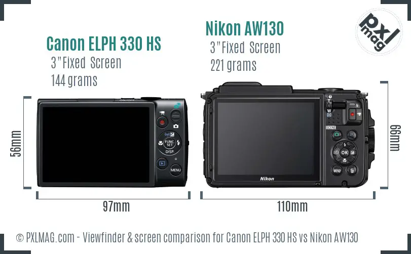 Canon ELPH 330 HS vs Nikon AW130 Screen and Viewfinder comparison