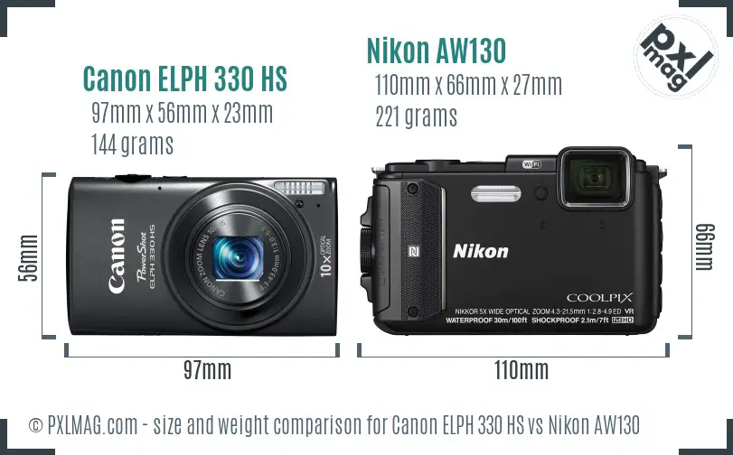 Canon ELPH 330 HS vs Nikon AW130 size comparison