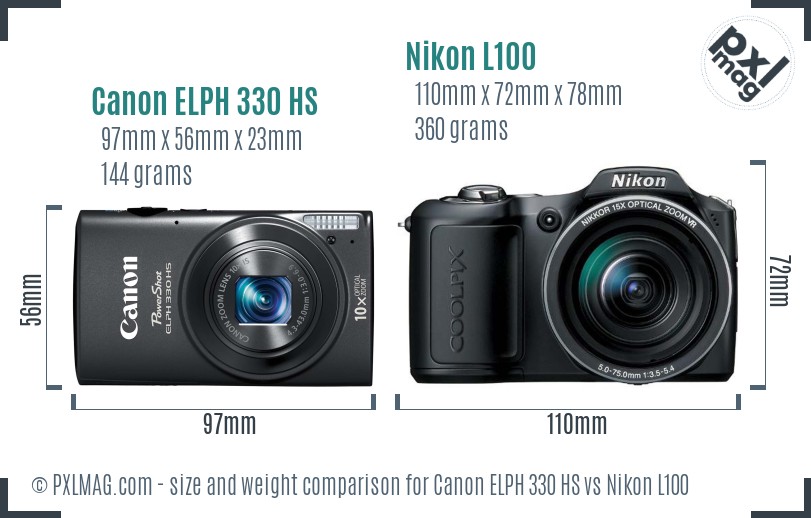 Canon ELPH 330 HS vs Nikon L100 size comparison Canon ELPH 330 HS vs Nikon L100 size comparison