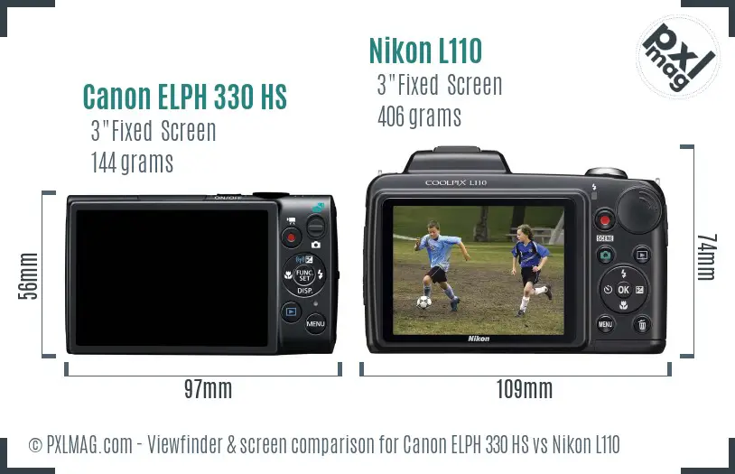 Canon ELPH 330 HS vs Nikon L110 Screen and Viewfinder comparison Canon ELPH 330 HS vs Nikon L110 Screen and Viewfinder comparison