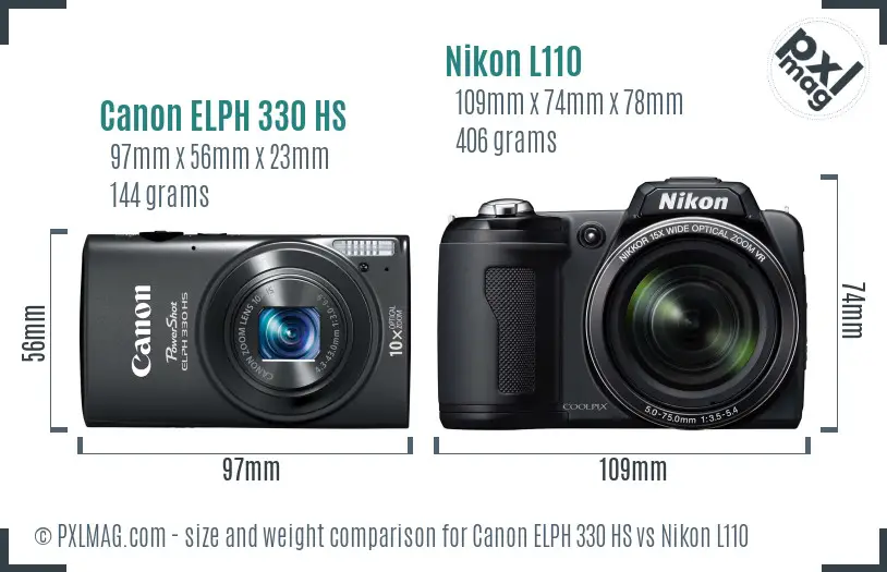Canon ELPH 330 HS vs Nikon L110 size comparison Canon ELPH 330 HS vs Nikon L110 size comparison