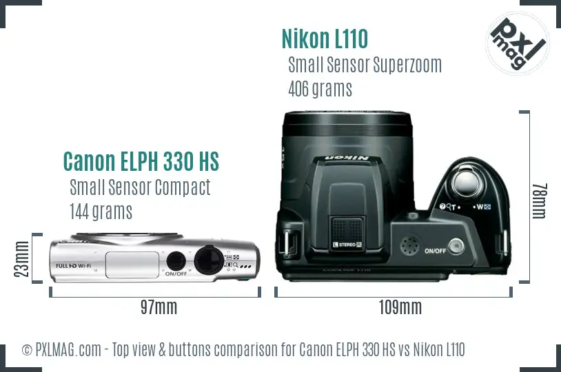 Canon ELPH 330 HS vs Nikon L110 top view buttons comparison Canon ELPH 330 HS vs Nikon L110 top view buttons comparison