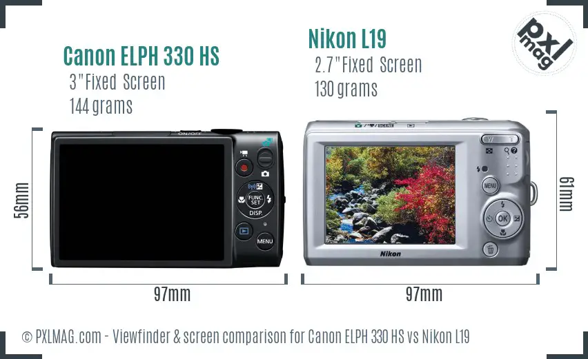 Canon ELPH 330 HS vs Nikon L19 Screen and Viewfinder comparison Canon ELPH 330 HS vs Nikon L19 Screen and Viewfinder comparison