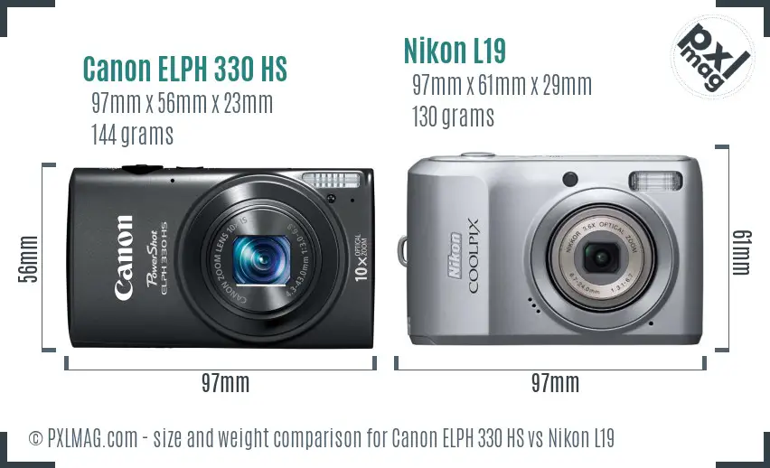 Canon ELPH 330 HS vs Nikon L19 size comparison Canon ELPH 330 HS vs Nikon L19 size comparison