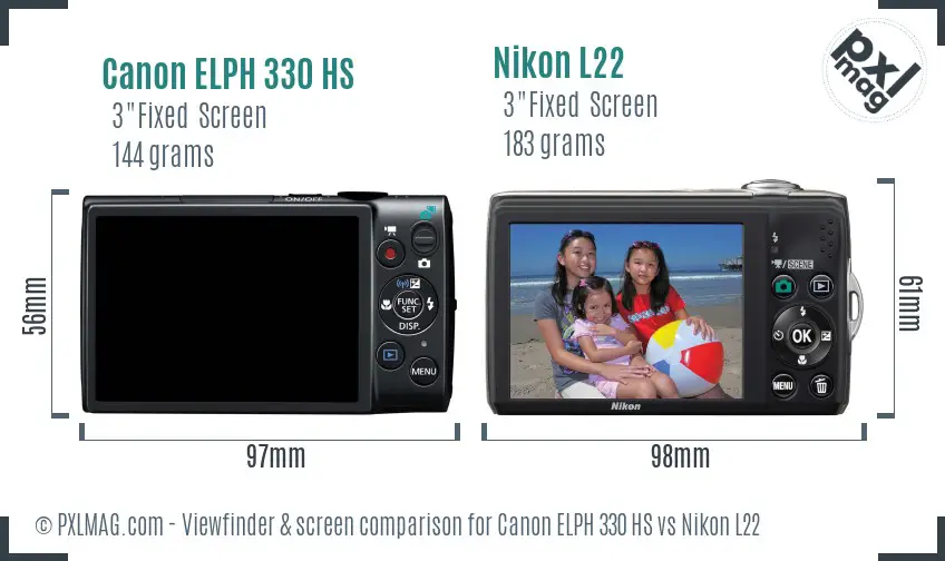 Canon ELPH 330 HS vs Nikon L22 Screen and Viewfinder comparison