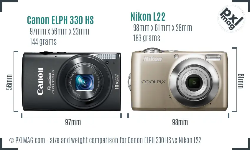 Canon ELPH 330 HS vs Nikon L22 size comparison