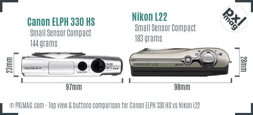 Canon ELPH 330 HS vs Nikon L22 top view buttons comparison