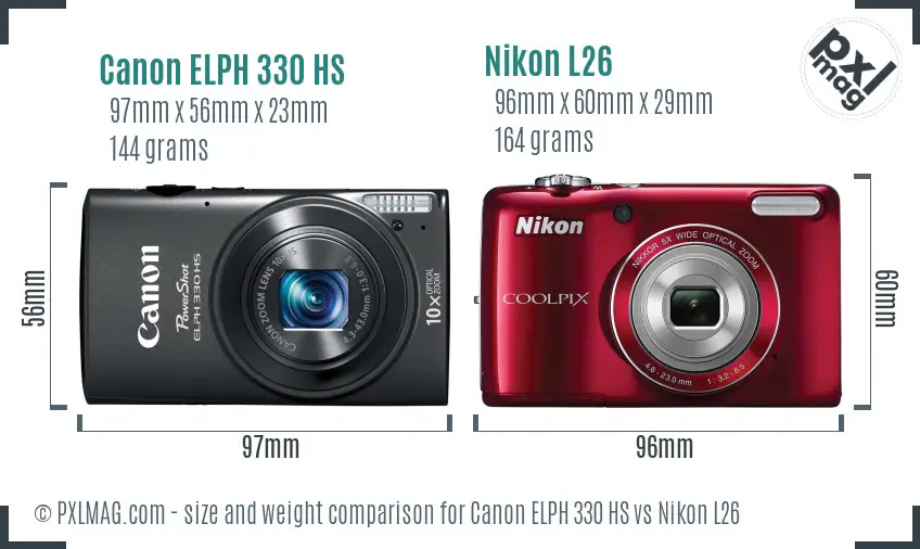 Canon ELPH 330 HS vs Nikon L26 size comparison Canon ELPH 330 HS vs Nikon L26 size comparison