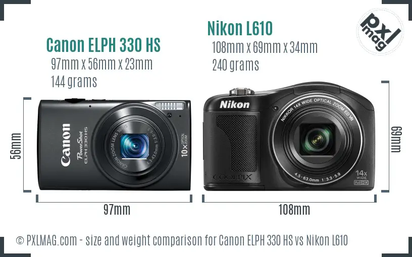 Canon ELPH 330 HS vs Nikon L610 size comparison
