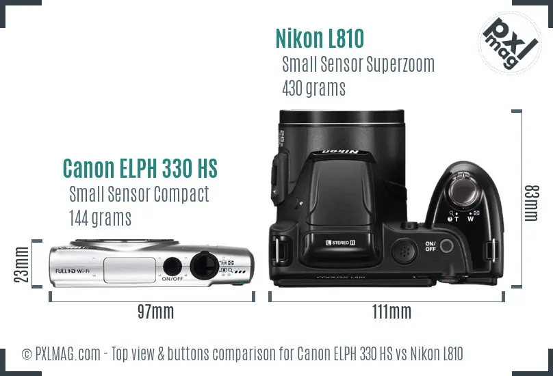 Canon ELPH 330 HS vs Nikon L810 top view buttons comparison Canon ELPH 330 HS vs Nikon L810 top view buttons comparison