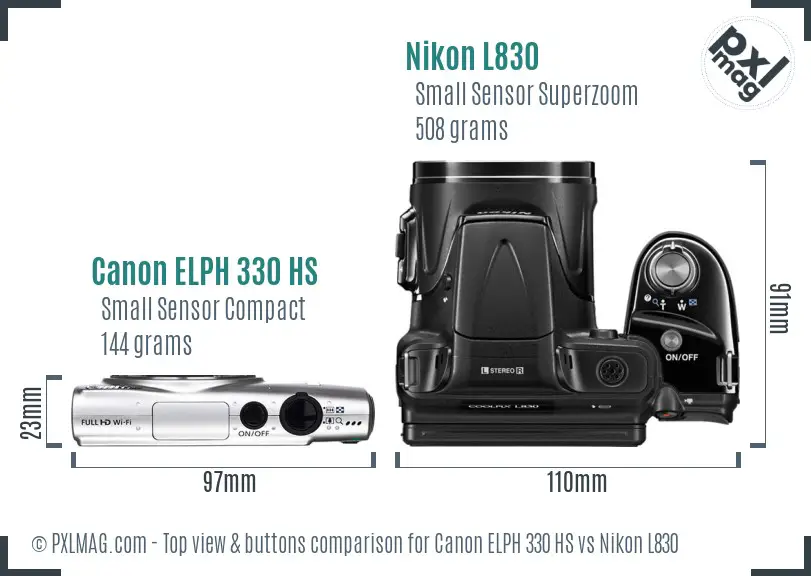 Canon ELPH 330 HS vs Nikon L830 top view buttons comparison