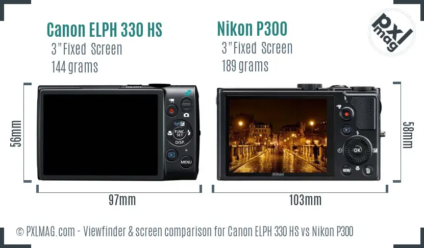 Canon ELPH 330 HS vs Nikon P300 Screen and Viewfinder comparison