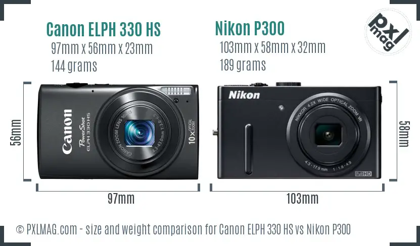Canon ELPH 330 HS vs Nikon P300 size comparison