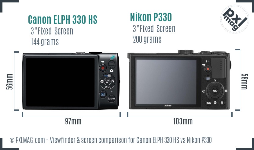 Canon ELPH 330 HS vs Nikon P330 Screen and Viewfinder comparison