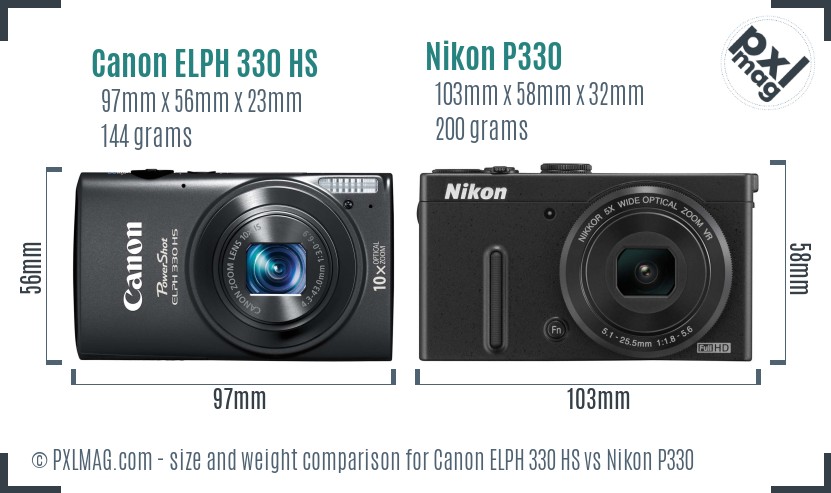 Canon ELPH 330 HS vs Nikon P330 size comparison