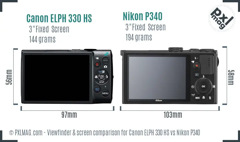 Canon ELPH 330 HS vs Nikon P340 Screen and Viewfinder comparison