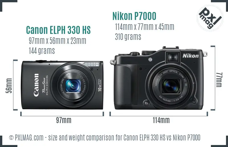 Canon ELPH 330 HS vs Nikon P7000 size comparison Canon ELPH 330 HS vs Nikon P7000 size comparison