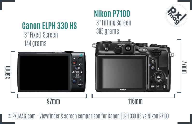 Canon ELPH 330 HS vs Nikon P7100 Screen and Viewfinder comparison