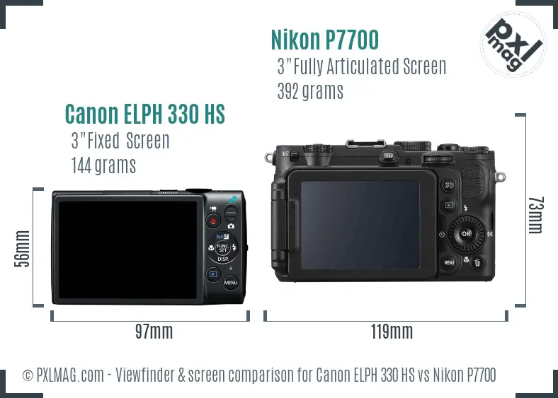 Canon ELPH 330 HS vs Nikon P7700 Screen and Viewfinder comparison