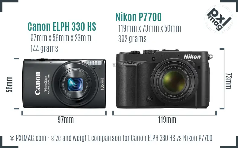 Canon ELPH 330 HS vs Nikon P7700 size comparison