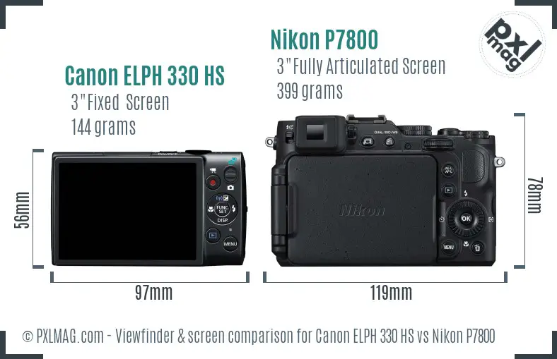 Canon ELPH 330 HS vs Nikon P7800 Screen and Viewfinder comparison