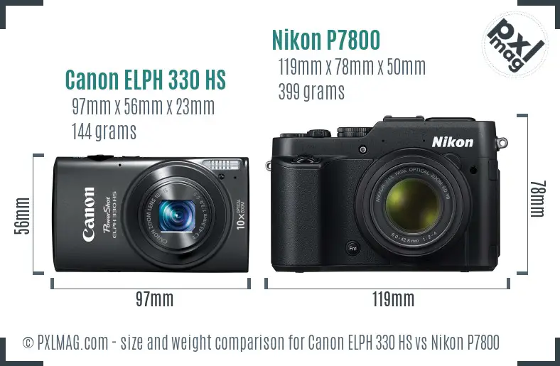 Canon ELPH 330 HS vs Nikon P7800 size comparison