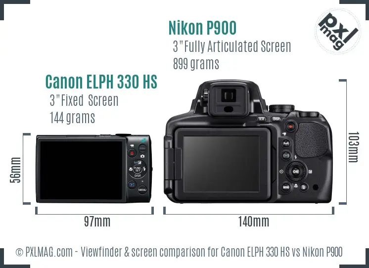 Canon ELPH 330 HS vs Nikon P900 Screen and Viewfinder comparison