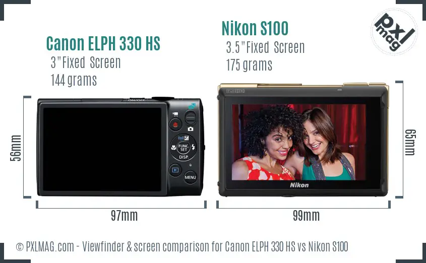 Canon ELPH 330 HS vs Nikon S100 Screen and Viewfinder comparison