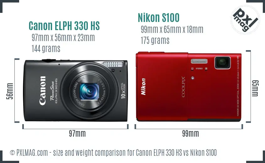 Canon ELPH 330 HS vs Nikon S100 size comparison