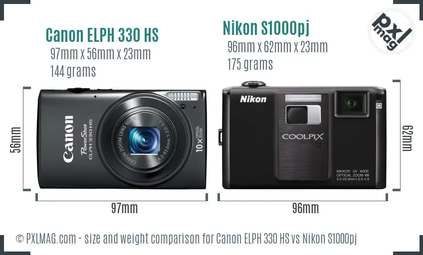 Canon ELPH 330 HS vs Nikon S1000pj size comparison