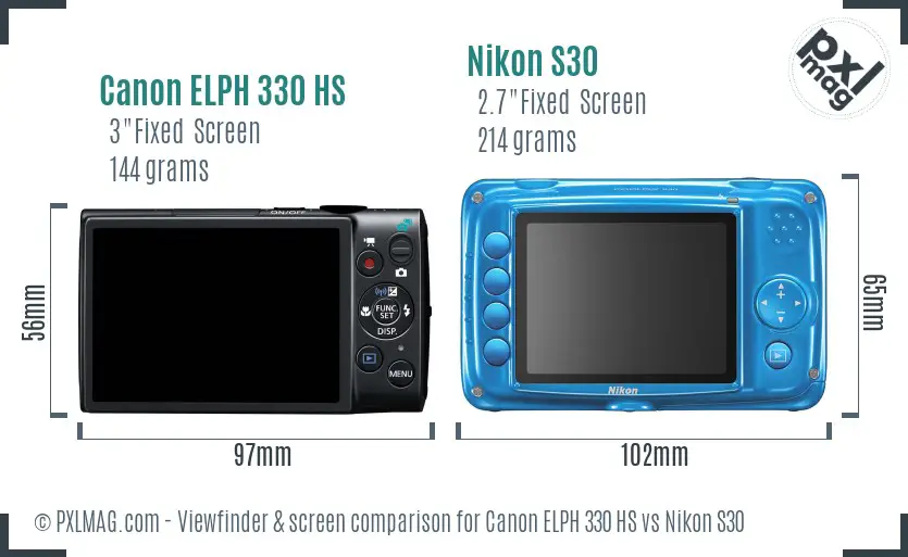 Canon ELPH 330 HS vs Nikon S30 Screen and Viewfinder comparison