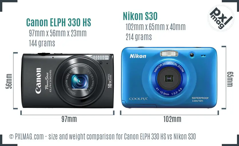 Canon ELPH 330 HS vs Nikon S30 size comparison