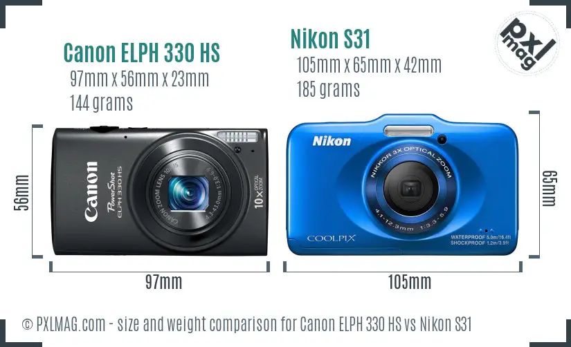 Canon ELPH 330 HS vs Nikon S31 size comparison