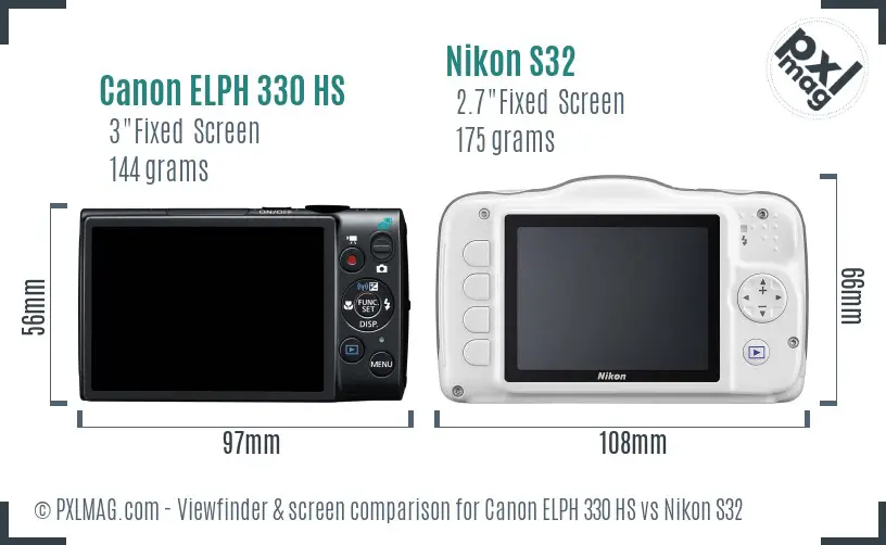 Canon ELPH 330 HS vs Nikon S32 Screen and Viewfinder comparison