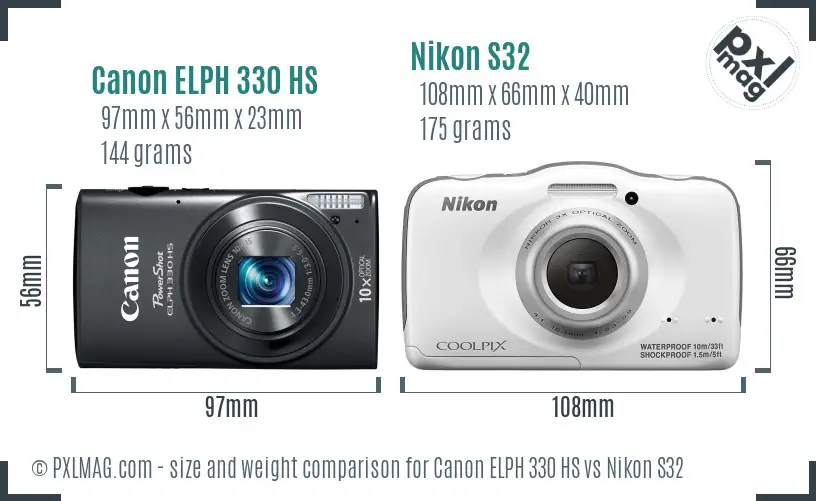 Canon ELPH 330 HS vs Nikon S32 size comparison