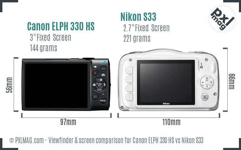 Canon ELPH 330 HS vs Nikon S33 Screen and Viewfinder comparison
