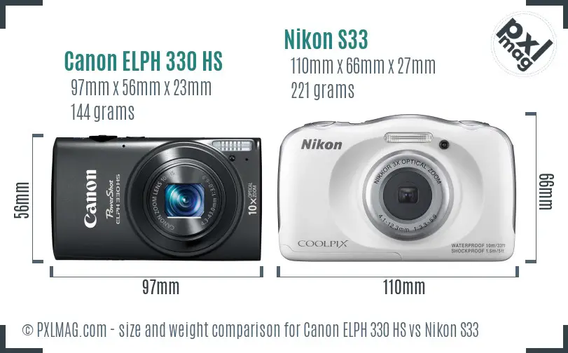 Canon ELPH 330 HS vs Nikon S33 size comparison