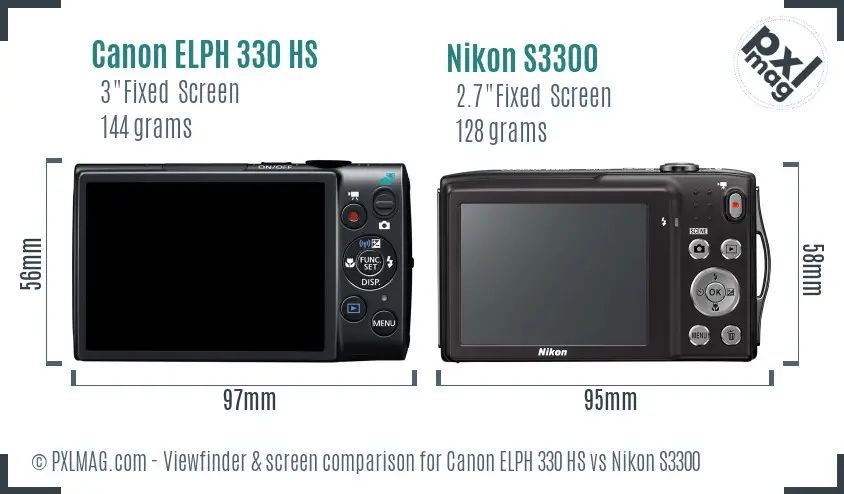 Canon ELPH 330 HS vs Nikon S3300 Screen and Viewfinder comparison