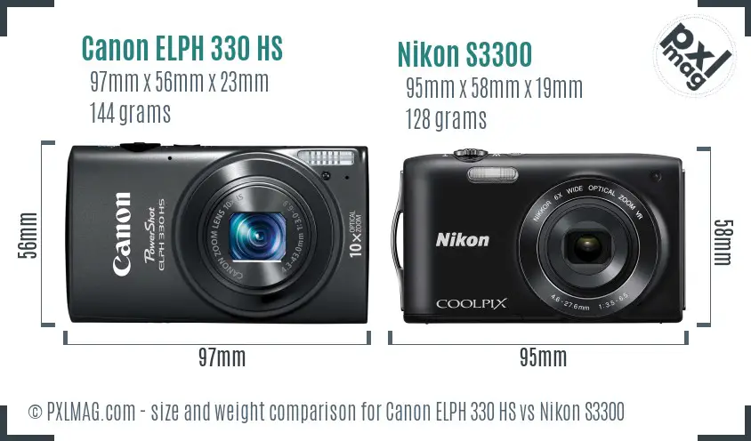 Canon ELPH 330 HS vs Nikon S3300 size comparison